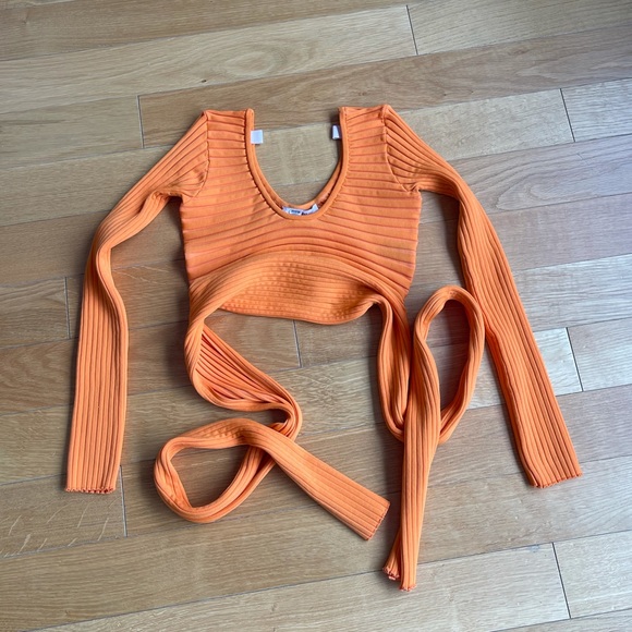 Tibi Orange Tech Poly Ribbed Wrap Sweater - Picture 6 of 10